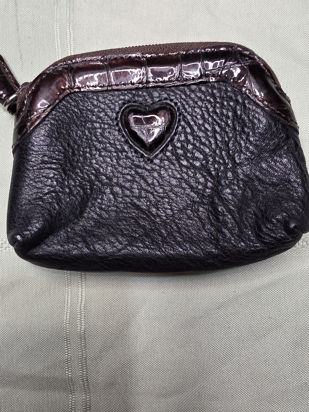 Brighton Black Pebbled Leather Heart Coin Purse Croc Embossed Trim Pouch